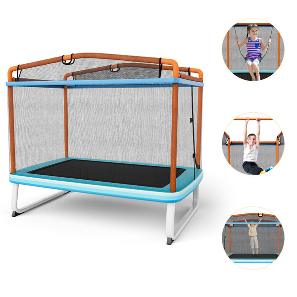 6 Feet Rectangle Trampoline with Swing Horizontal Bar and Safety Net for Infants