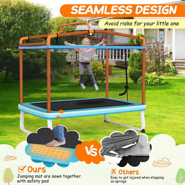 6 Feet Rectangle Trampoline with Swing Horizontal Bar and Safety Net for Infants