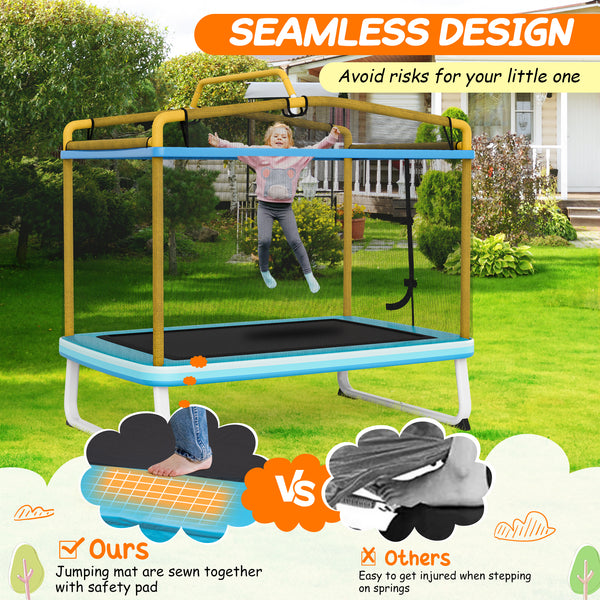 6 Feet Rectangle Trampoline with Swing Horizontal Bar and Safety Net for Infants