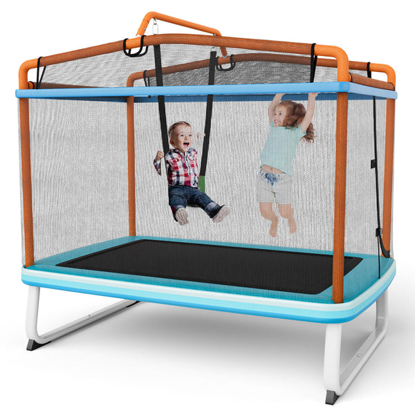 6 Feet Rectangle Trampoline with Swing Horizontal Bar and Safety Net for Infants