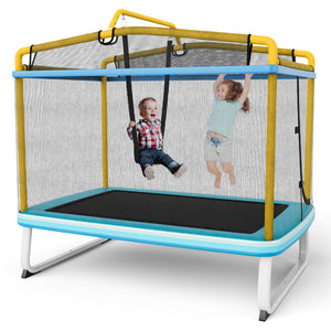 6 Feet Rectangle Trampoline with Swing Horizontal Bar and Safety Net for Infants