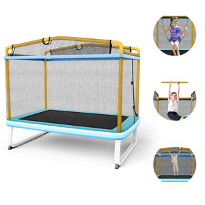 6 Feet Rectangle Trampoline with Swing Horizontal Bar and Safety Net for Infants