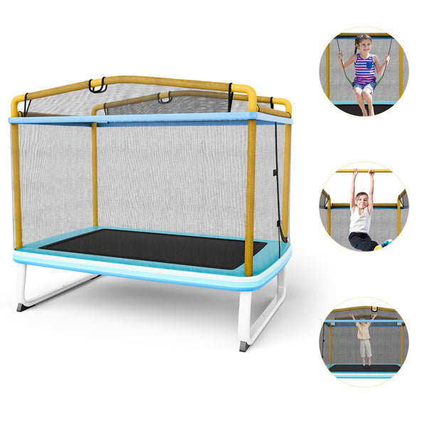 6 Feet Rectangle Trampoline with Swing Horizontal Bar and Safety Net for Infants