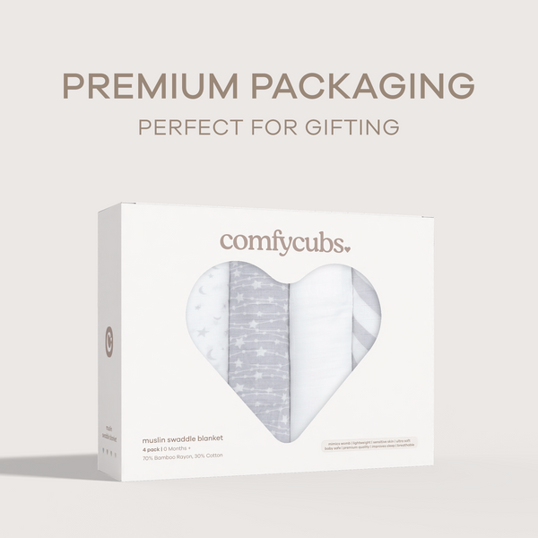 Muslin Swaddle Blankets 47” x 47” in Grey, 4 Pack