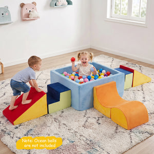 6-Piece Toddler Climbing Toys with Ball Pit for 1-3 Years Old (No Balls)-Red