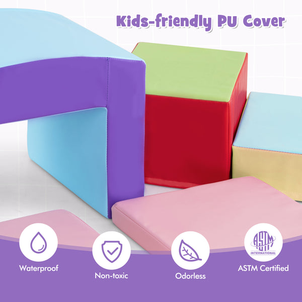6 Pieces Foam Climbing Blocks Soft Play Climbing for Toddlers with Tunnel