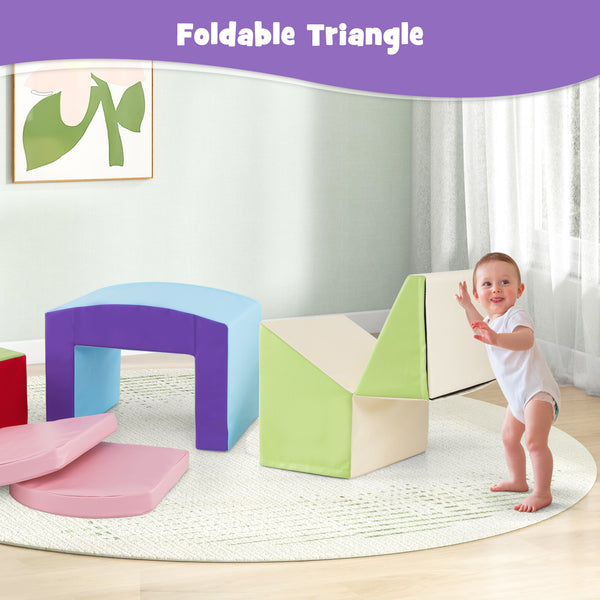 6 Pieces Foam Climbing Blocks Soft Play Climbing for Toddlers with Tunnel