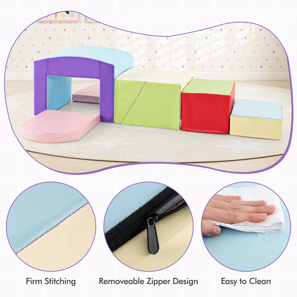 6 Pieces Foam Climbing Blocks Soft Play Climbing for Toddlers with Tunnel