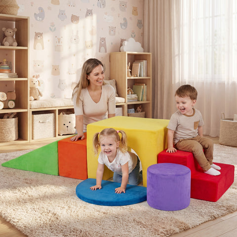 6 Pieces Foam Climbing Blocks for Kids with Slide and Tunnel