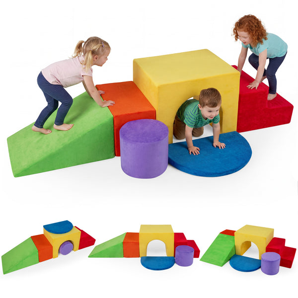 6 Pieces Foam Climbing Blocks for Kids with Slide and Tunnel