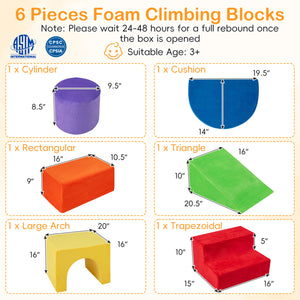 6 Pieces Foam Climbing Blocks for Kids with Slide and Tunnel
