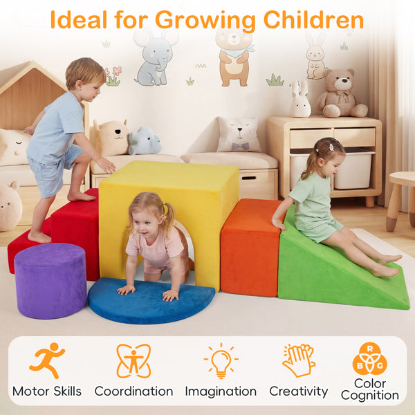 6 Pieces Foam Climbing Blocks for Kids with Slide and Tunnel