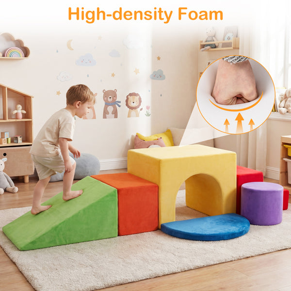 6 Pieces Foam Climbing Blocks for Kids with Slide and Tunnel