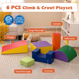 6 Pieces Foam Climbing Blocks Indoor Climb and Crawl Activity Playset with Rectangles