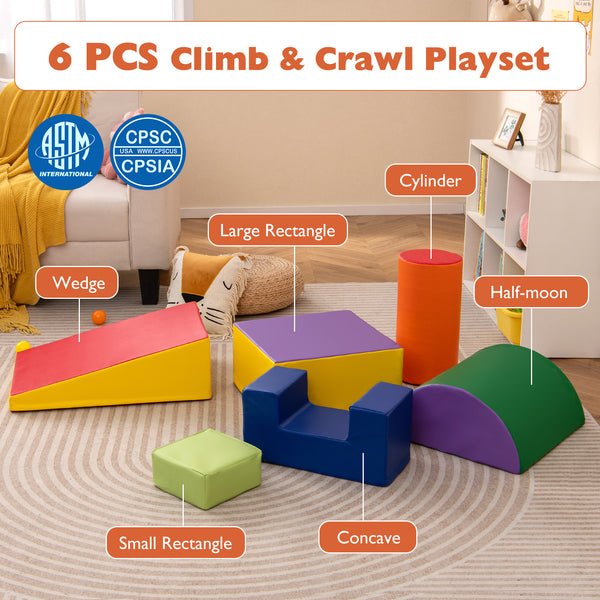 6 Pieces Foam Climbing Blocks Indoor Climb and Crawl Activity Playset with Rectangles