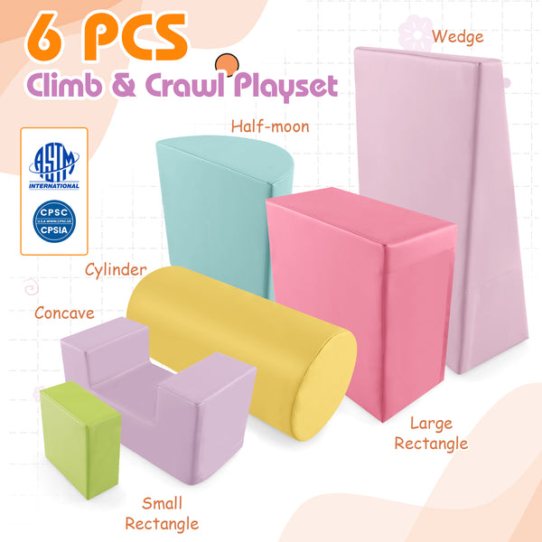 6 Pieces Foam Climbing Blocks Indoor Climb and Crawl Activity Playset with Rectangles