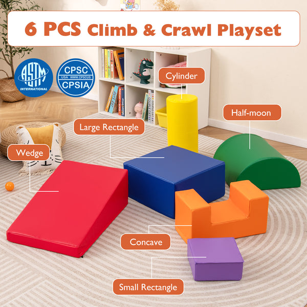 6 Pieces Foam Climbing Blocks Indoor Climb and Crawl Activity Playset with Rectangles