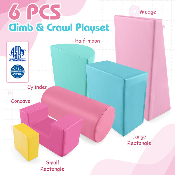 6 Pieces Foam Climbing Blocks Indoor Climb and Crawl Activity Playset with Rectangles