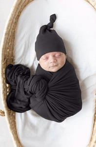 Swaddle Blanket and Hat Set - Black