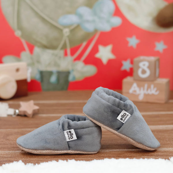 Organic Cotton Velvet Home Nursery Moccasin Shoes, Gray