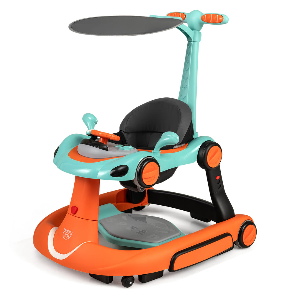 6-in-1 Baby Walker with Canopy, Activity Center, Bouncer, Rocker, and Music - Portable Baby Product for Fun and Safety.