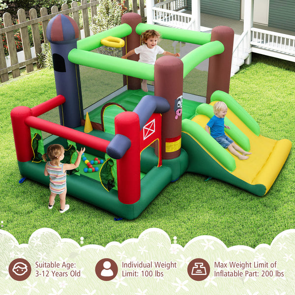 6-in-1 Inflatable Bounce House with Double Slides without Blower