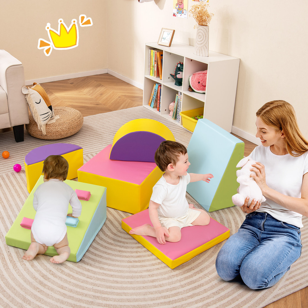 6-Piece Foam Climbing Blocks with Hook and Loop Fasteners for Toddlers & Kids