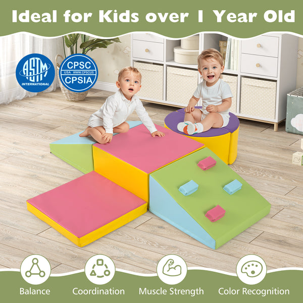 6-Piece Foam Climbing Blocks with Hook and Loop Fasteners for Toddlers & Kids