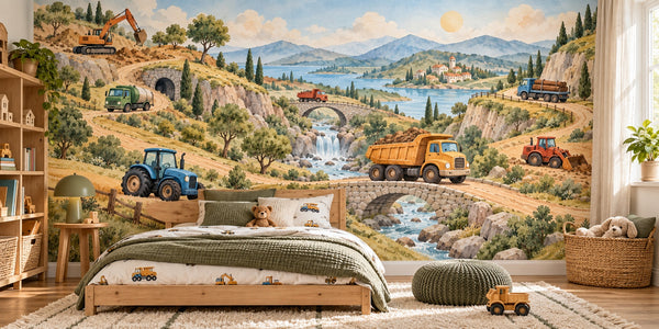 Watercolor Vehicle Landscape Wall Mural, image 2