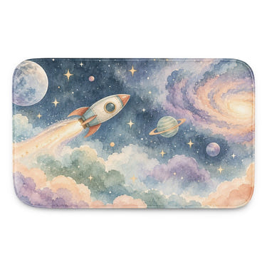 Rocket Journey kids bath mat, full view of the printed design