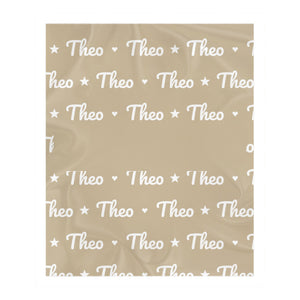 Personalize the Name Pattern toddler sherpa blanket in oatmeal with your baby's name