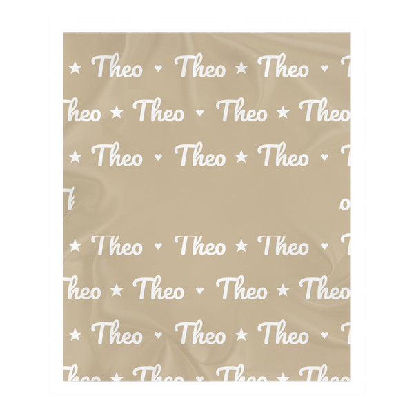 Personalize the Name Pattern toddler sherpa blanket in oatmeal with your baby's name