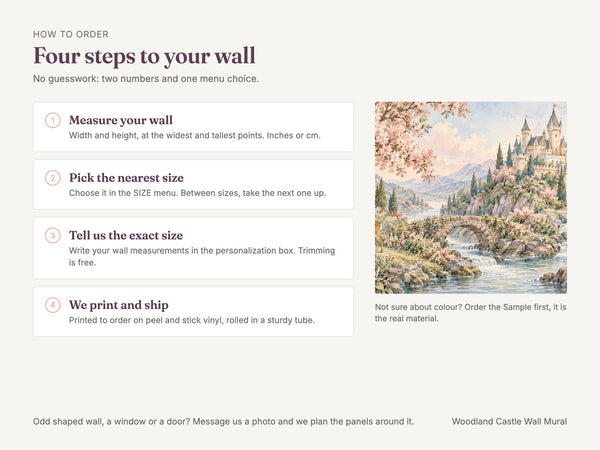 Watercolor Woodland Castle Fairy Tale Wall Mural, image 6