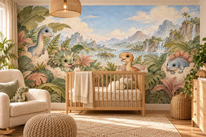 Watercolor Hatching Dinosaurs Wall Mural, image 1