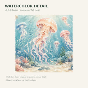 Watercolor Jellyfish Garden Ocean Wall Mural, image 4