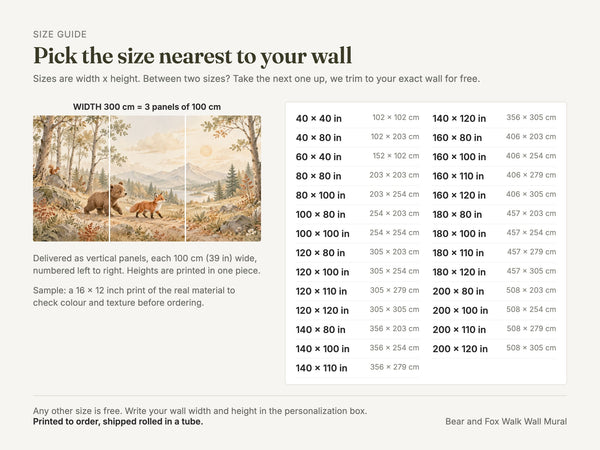 Watercolor Bear and Fox Walk Wall Mural, image 4