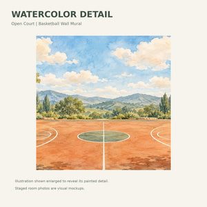 Watercolor Open Basketball Court Wall Mural, image 4