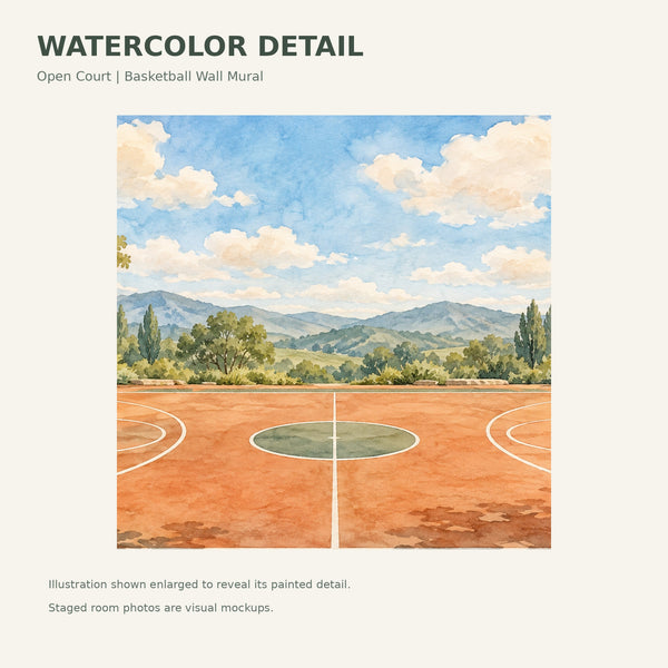 Watercolor Open Basketball Court Wall Mural, image 4