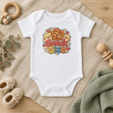 Snack Size baby bodysuit in white