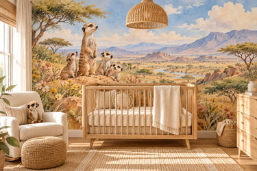 Watercolor Meerkat Family Safari Wall Mural, image 1