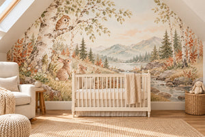 Watercolor Owl and Bunnies Wall Mural, image 1