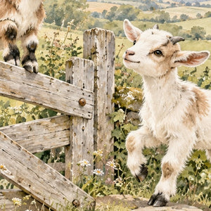 Baby Goats Farm shower curtain, close up of the watercolor artwork