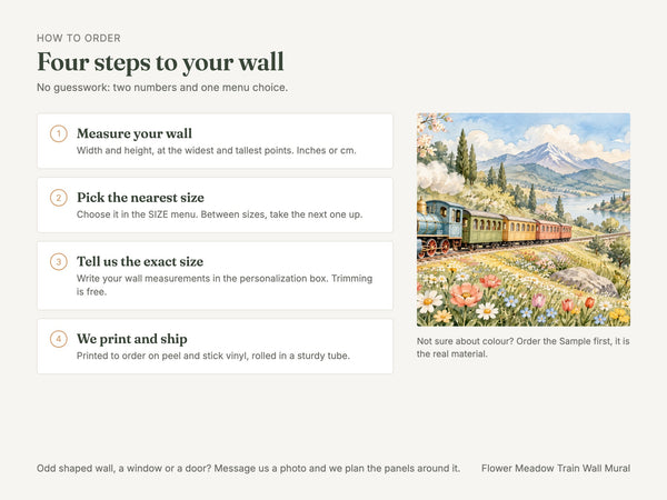 Watercolor Flower Meadow Train Wall Mural, image 6