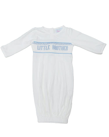 Little Brother gown and cap set for infants, perfect for cozy and stylish baby outfits.