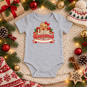Personalize the Little Gingerbread baby bodysuit in heather grey with your baby's name