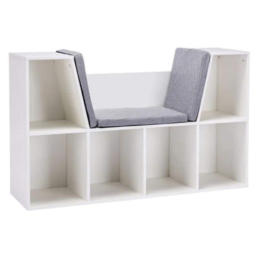 HOMCOM 6-Cubby Kids Bookcase with Reading Nook and Cushion, White