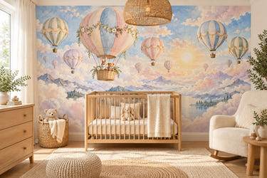 Watercolor Hot Air Balloon Festival Wall Mural, image 1