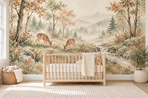 Watercolor Grazing Fawns Wall Mural, image 1