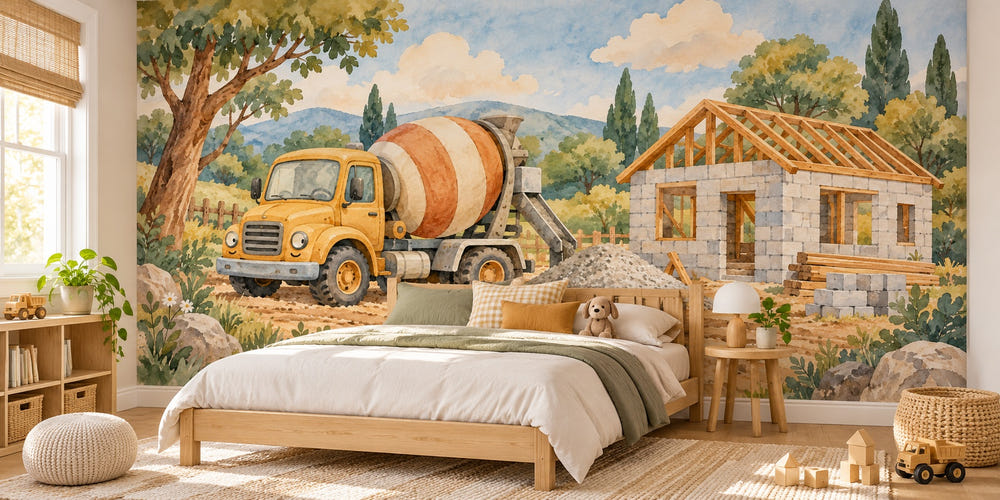 Watercolor Cement Mixer Wall Mural, image 1