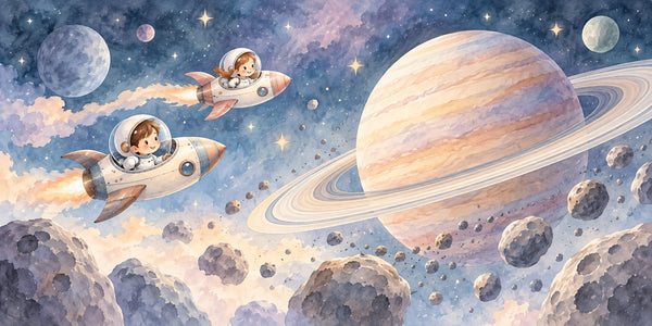 Watercolor Space Explorers Wall Mural, image 3